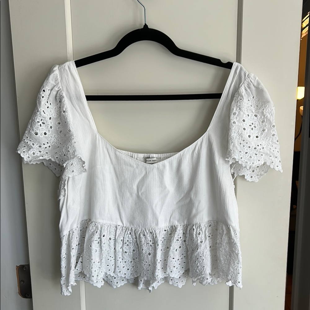 American Eagle Outfitters White Ruffled Crop Blouse